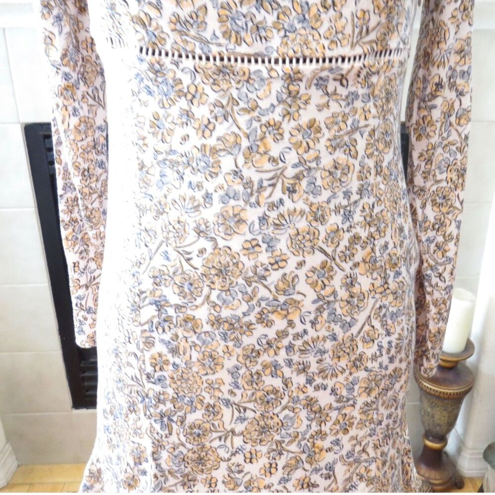Free People Women's Boheme Floral Mini Dress Square Neck Boho Ivory 4 EUC - Picture 7 of 11